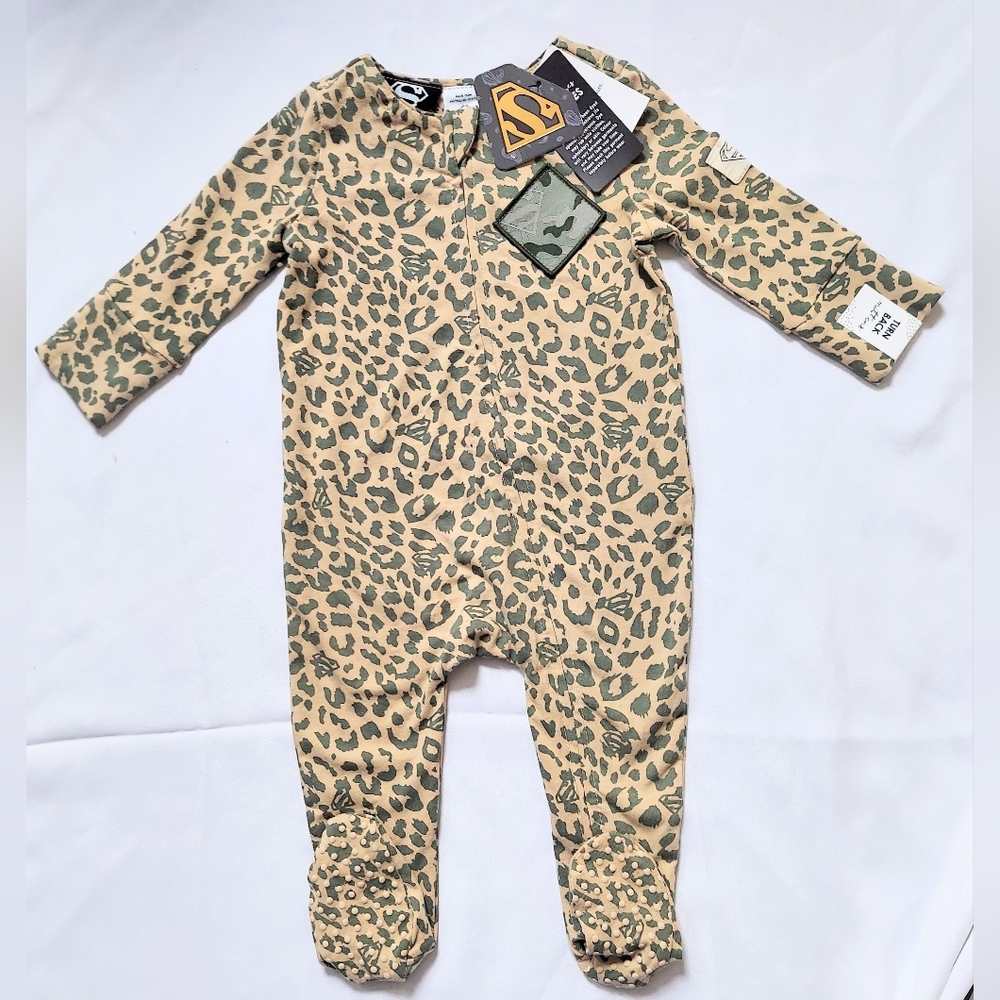 Cotton On Size 3M-6M Baby Superman License Long Sleeve Animal Print Snap Romper